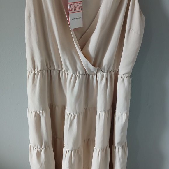Amanda Uprichard Women's Dress NWT $264 Sz L Tiered Beige Sleeveless Lined Linen - Picture 7 of 16